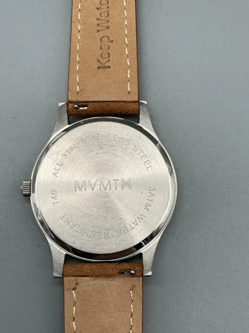 MVMT 40 Series Mens Watch 40mm Silver Tone Brown Leather Band New Battery
